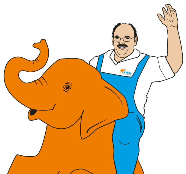 Illustration Willi und sein Markenzeichen der orange Elefant